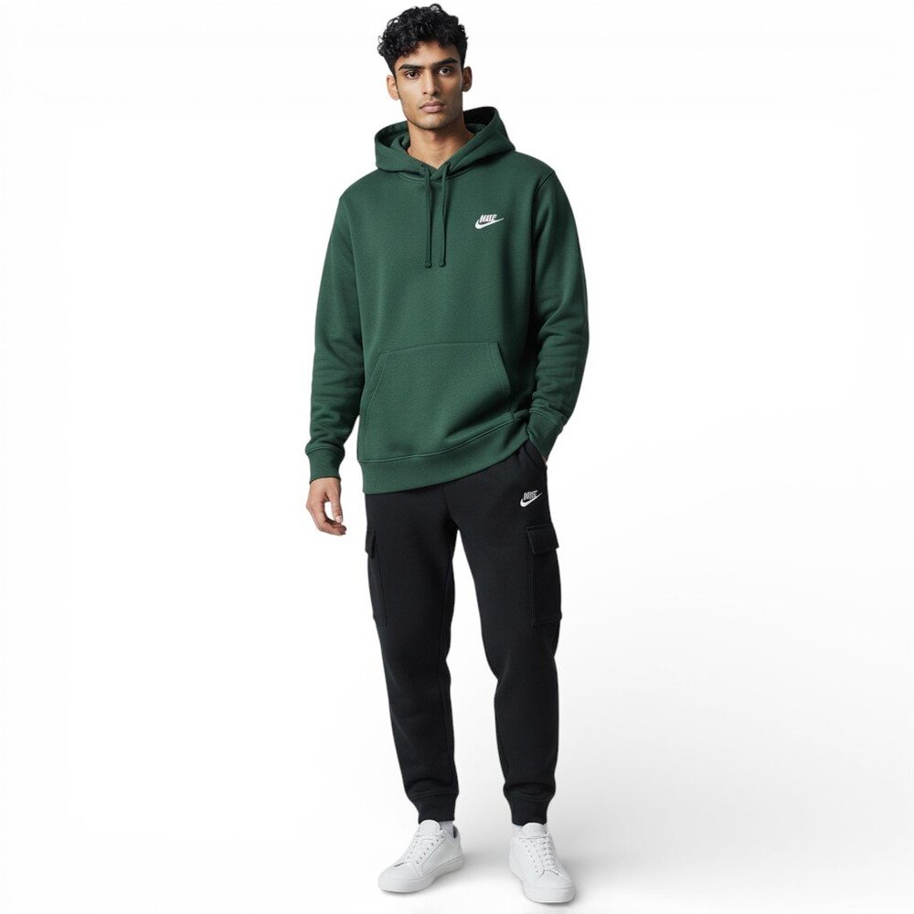 Nike Club Fleece 2 PC Sweatsuit Mens Size M Cargo Tracksuit Dark Green Black NWT